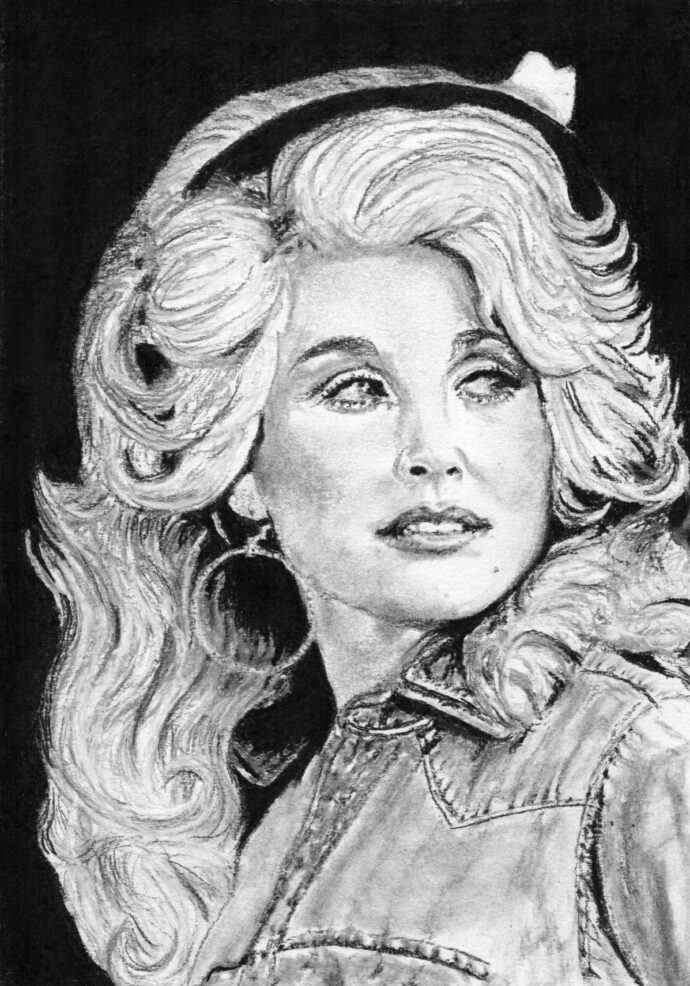 Dolly Parton Original Charcoal on Paper Portrait Kirk Andrews Art