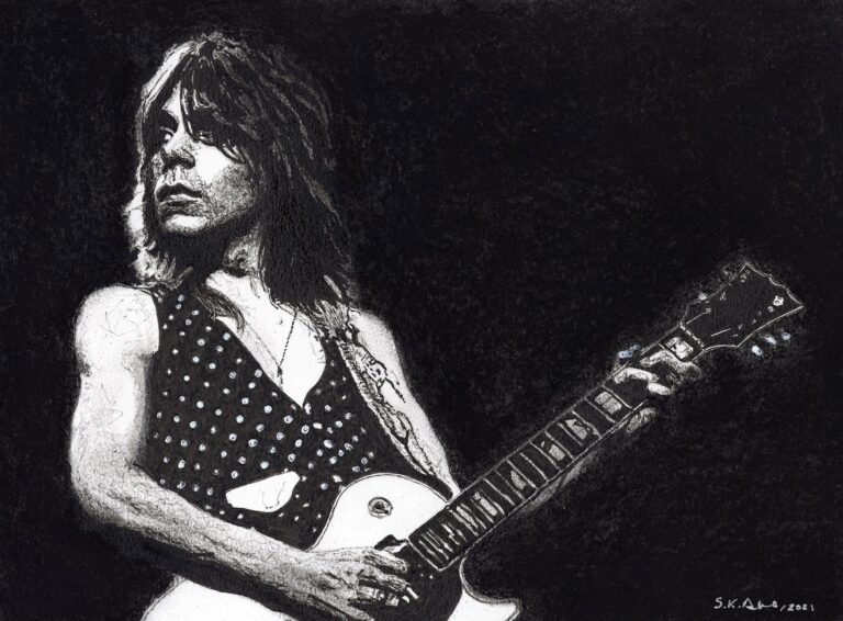 Randy Rhoads - Indian Ink & Charcoal Portrait - Kirk Andrews Art